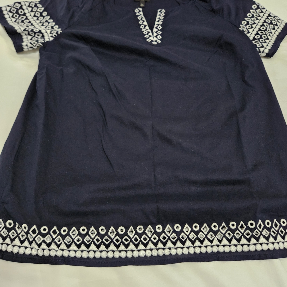 Talbots Boxy Blue and White Embellished Tunic